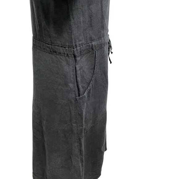 100% Linen Round Neck Cinched Waist Shirt Dress Washed Black size Small/Medium - Picture 6 of 8